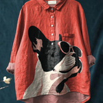 Evie | Decorative Pattern of French Bulldog Wearing Sunglasses On Red Background Casual Shirt