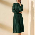 Green Pleated Lantern Sleeve Midi Dress