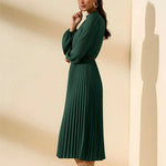 Green Pleated Lantern Sleeve Midi Dress