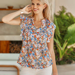 Zeagoo Women's Casual Print Ruffle Sleeve Summer Tops