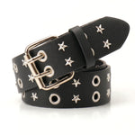Black Faux Leather Star Studded Double Prong Punk Belt
