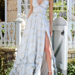Floral Faux Pearl Frill Split Maxi Dress