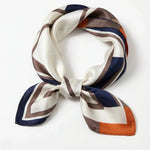 Navy Brown Burnt Geometric Frame Lightweight Square Scarf