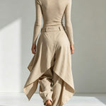 Beige Boat Neck Top and layered wide-leg trouser set