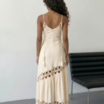 Cream Halter Neck  Crochet Ring Detail Maxi Dress