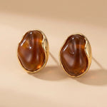Gold Tone Irregular Amber Resin Sculpted Frame Alloy Stud Earrings