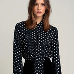Black Polka Dot Tie Neck Blouse