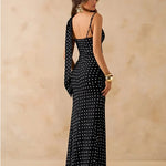 Black Polka Dot Cowl Neck Slip Maxi Dress