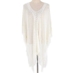 White Crochet Knit Fringed Poncho Beach Cover Up