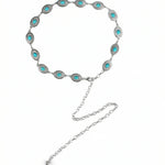 Silver Tone Metal Turquoise Inlay Western Style Waist Chain Belt