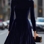 ELOWON | NAVY BLUE LONG-SLEEVE MIDI DRESS