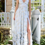 Floral Faux Pearl Frill Split Maxi Dress