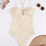 Apricot Textured One-Piece Swimsuit With Gold U-Bar Accent