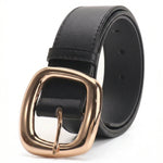 Black PU Leather Rose Gold Square Buckle Classic Belt