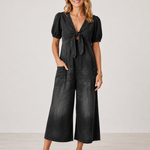 ROWANVALE TIE-FRONT DENIM JUMPSUIT