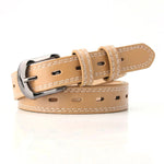 Khaki PU Leather White Stitching Gunmetal Buckle Casual Belt