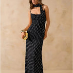 Black Polka Dot Cowl Neck Slip Maxi Dress