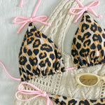 Leopard Print Halter Pink Tie-Accent Bikini Set