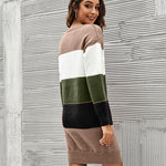 Zeagoo Women's Color Block Round Neck Knitted Dress