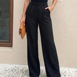 Black High Waist Double Pleat Tailored Wide Leg Suit Pants
