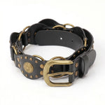 Black Faux Leather Antique Bronze Studded Double O-Ring Western Belt