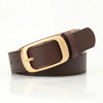 Dark Brown Faux Leather Gold Buckle Classic Casual Belt