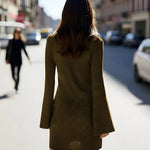 Olive Green V-Neck Flare Sleeve Mini Dress