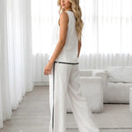 White Black Sleeveless Wide Leg Pants Two Piece Set