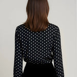 Black Polka Dot Tie Neck Blouse