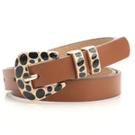 Tan PU Gold Tone Black Enamel Pebble Inlay Modern Belt