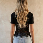 Black Mixed Fabric Lace Corset Short Sleeve Top