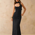 Black Polka Dot Cowl Neck Slip Maxi Dress