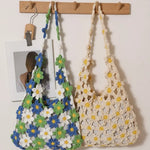 Hand-Crocheted Daisy Flower Mesh Tote Shoulder Bag