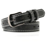 Black PU Leather White Stitching Gunmetal Buckle Casual Belt