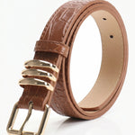 Camel PU Leather Crocodile Embossed Gold Buckle Fashion Belt