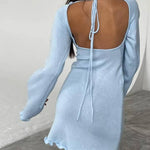 Zeagoo Elegant Backless Lace-up Bell Sleeve Ruffled Hem Mini Dress for Women Casual Going Out Summer 2026
