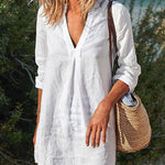 Zeagoo Women's Button Down Knee Length Midi Dress V Neck Split Casual Long Sleeve Dress
