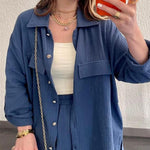 Zeagoo Double Crepe Loose Oversized Lapel Long Sleeve Shirt Casual Pants Set