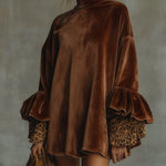 Velvet Leopard Cuff Flounce Sleeve Mini Dress