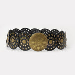 Black Faux Leather Gold Tone Concho Bohemian Waist Belt