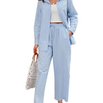 Linen Shirts Loose Long Pants Beach Outfits - Zeagoo (Us Only)