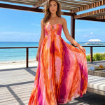 Orange Tie Dye Halter Smocked Bust Flowy Maxi Dress