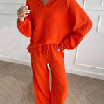 Autumn Simple V-Neck Casual Two-piece Set