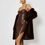 Brown Leather Strappy Midi Dress