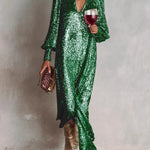 Minimalist Loose Shimmering V-neck Maxi Party Dress