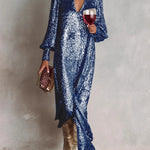 Minimalist Loose Shimmering V-neck Maxi Party Dress