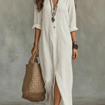 Soline™ | Long Black Maxi Dress with Buttons