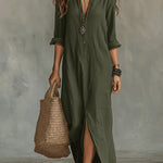 Soline™ | Long Black Maxi Dress with Buttons