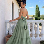 Sage Green Flowy Linen Blend Relaxed Fit Maxi Dress