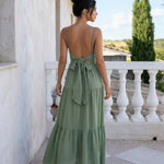 Sage Green Flowy Linen Blend Relaxed Fit Maxi Dress